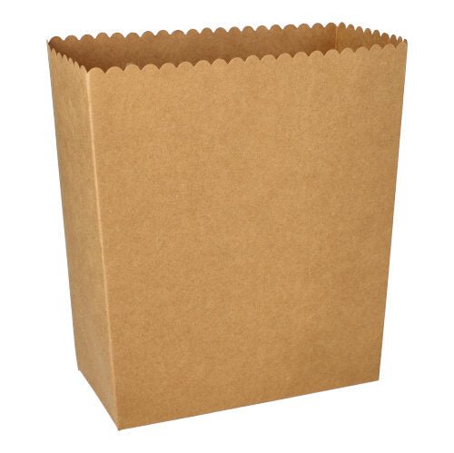 Cutii de popcorn PAPSTAR dreptunghiulare, maro (19,2x15,8x8 cm, mare) de la PAPSTAR GmbH-Folie (50 de bucăți) - este un recipient dreptunghiular maro cu margine ondulată, ideal pentru evenimente ecologice.