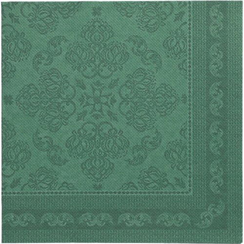 Un șervețel pătrat de culoare verde închis, de 40 x 40 cm din colecția ROYAL a PAPSTAR GmbH cu un model decorativ embosat și margine.