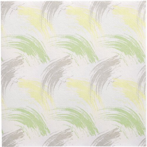 Un material pătrat, inspirat de cele 50 de șervețele "ROYAL Collection" 1/4-pliere 40x40 cm verde de la PAPSTAR GmbH, cu un model abstract, repetitiv de pensule verzi, galbene și bej pe alb într-un design ondulat, suprapus.