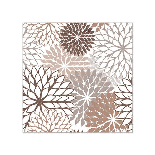 Cele PAPSTAR 20 de șervețele (25 cm x 25 cm, 3 straturi, 1/4-pliat) de la PAPSTAR GmbH au un design geometric cu forme florale suprapuse în nuanțe de maro, bej și alb, aranjate într-un model simetric.