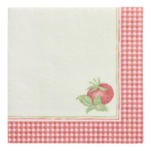 Die PAPSTAR 50 Servietten "ROYAL Collection" 1/4-Falz 40 x 40 cm der PAPSTAR GmbH ist mit einer rot-weiß karierten Bordüre, einer kleinen Tomaten-Illustration und einem reinweißen Mittelpunkt versehen, der das hochwertige Design unterstreicht.