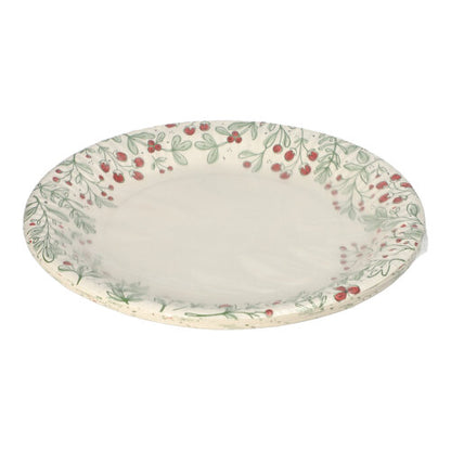 O farfurie rotundă din carton, PAPSTAR 10 farfurii de la PAPSTAR GmbH, Ø 23 cm, este ilustrată goală pe un fundal alb. Spre deosebire de farfuriile din ceramică cu modele decorative, această farfurie de unică folosință este ideală pentru petreceri și evenimente.