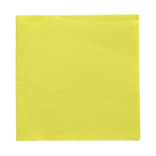 Pe un fundal alb este prezentat un șervețel de hârtie galben din colecția 50 de șervețele „DAILY Collection“ (1/4-pliu, 32 x 32 cm) de la PAPSTAR GmbH.