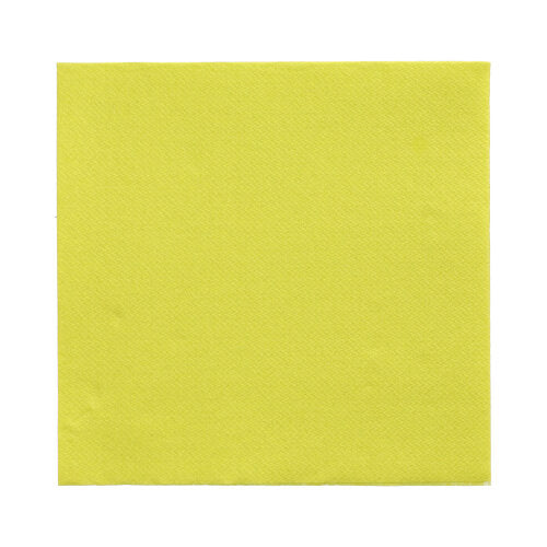 Auf weißem Hintergrund ist eine PAPSTAR 150 Servietten „DAILY Collection“ 1/4-Falz (32 cm x 32 cm) der PAPSTAR GmbH abgebildet. Die gelbe Papierserviette besticht durch ihre schlichte, schlichte Struktur.