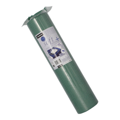 O fugă de masă Starpak rulată (asemănătoare țesăturii, material netesut „Soft Selection Plus“, 24 m x 40 cm) cu etichetă detaliată stă vertical pe un fundal alb. Fuga de masă premium este ideală pentru ocazii speciale.