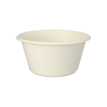 Cele PAPSTAR 25 de boluri „pure“ din trestie de zahăr, Ø 17 cm, biodegradabile de la PAPSTAR GmbH - un bol alb de unică folosință cu margine ușor bombată spre exterior, prezentat pe un fundal alb.