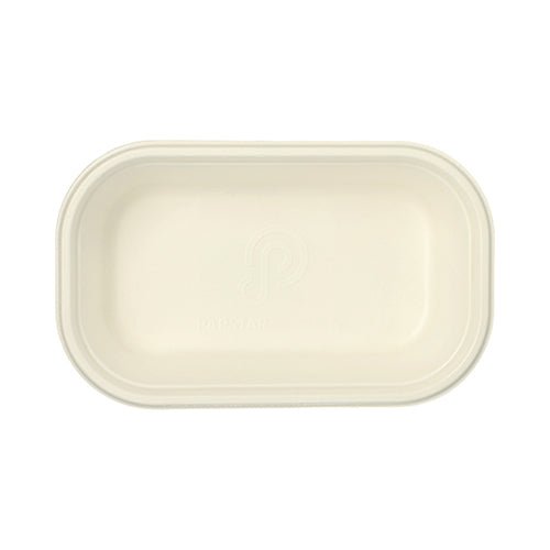 Un recipient Gastronorm PAPSTAR GN 1/4, dreptunghiular, alb, din fibre de trestie de zahăr compostabile de la PAPSTAR GmbH, văzut de sus pe fundal alb.