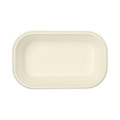 Un recipient Gastronorm PAPSTAR GN 1/4, dreptunghiular, alb, din fibre de trestie de zahăr compostabile de la PAPSTAR GmbH, văzut de sus pe fundal alb.