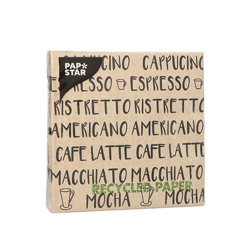 PAPSTAR 20 de șervețele, 25x25 cm, 3 straturi, cu motive de cafea precum Cappuccino și Espresso în negru – ideale pentru o decorare stilată a mesei. Marca: PAPSTAR GmbH.