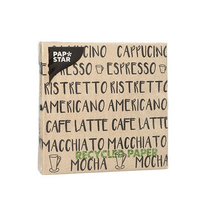 PAPSTAR 20 de șervețele, 25x25 cm, 3 straturi, cu motive de cafea precum Cappuccino și Espresso în negru – ideale pentru o decorare stilată a mesei. Marca: PAPSTAR GmbH.