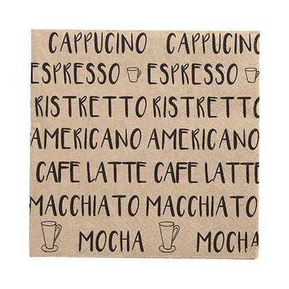 Cele 20 de șervețele ale PAPSTAR GmbH (33x33 cm, 3 straturi, pliate în 1/4, natural) sunt decorate cu scrisori negre despre cafea și motive de cești - șervețele stilate pentru cafenele și iubitorii de cafea.