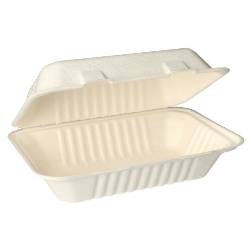 Cele PAPSTAR 25 de cutii de meniu, trestie de zahăr „pure“ alb ale PAPSTAR GmbH sunt recipiente rectangulare, biodegradabile pentru take-away cu capac rabatabil – ideale pentru catering conștient de mediu și take-away sustenabil.