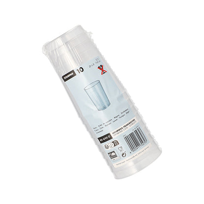 10 pahare reutilizabile transparente, indestructibile din PP de la Starpak, într-un ambalaj clar cu etichetă, cod de bare și imaginea paharului.