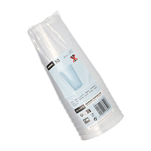 Der Starpak 10 Mehrweg-Trinkbecher PP transluzent unzerbrechlich von Starpak wird in einer Kunststoffverpackung mit Produktetiketten, Recyclingsymbolen und einem Barcode auf der Außenseite geliefert.