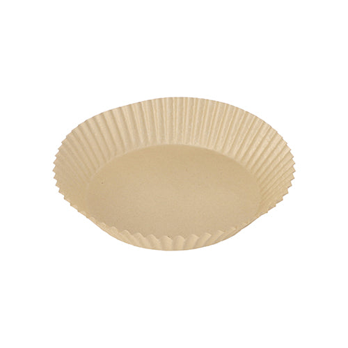 Pe un fundal alb este ilustrată o singură hârtie de copt goală PAPSTAR 100 pentru friteuze cu aer cald (4,5 cm înălțime) de la PAPSTAR GmbH din hârtie rezistentă la căldură cu margini ondulate.