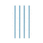 Vier identische PAPSTAR 100 Papierstrohhalme (Ø 6 mm, von PAPSTAR GmbH) mit vertikalen blauen und weißen Streifen sind gleichmäßig auf einem einfarbig weißen Hintergrund verteilt.