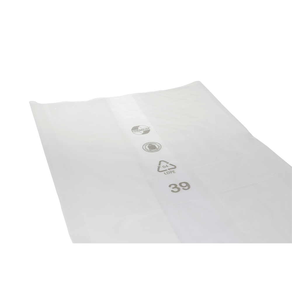 O folie de protecție transparentă DEISS 99134 de la EMIL DEISS KG (GmbH + Co.) este așezată plat pe un fundal alb și arată simboluri de reciclare, "04 LDPE" și numărul tipărit cu negru "39".