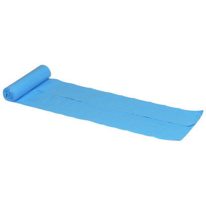 Un rolă de saci de gunoi Abena Re-Seller GmbH pentru Sækko Boy 40, 35 my LLDPE este parțial derulată pe un fundal alb, cu două plăci de plastic albastre plate care ies din rolă.