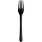 O singură furculiță reutilizabilă neagră (18cm, PP) de la Abena Re-Seller GmbH este plasată central pe un fundal alb. Această alternativă de tacâmuri ecologică și durabilă are patru dinți și un mâner ușor curbat. Ambalaj: 50 de bucăți.