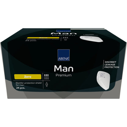 ABENA Man Zero, Premium | Pachet (24 de bucăți) de la Abena Re-Seller GmbH oferă protecție discretă cu putere de absorbție "Zero". Ambalajul elegant negru conține 24 de bucăți pentru protecție fiabilă și neobservată în caz de slăbiciune ușoară a vezicii urinare.