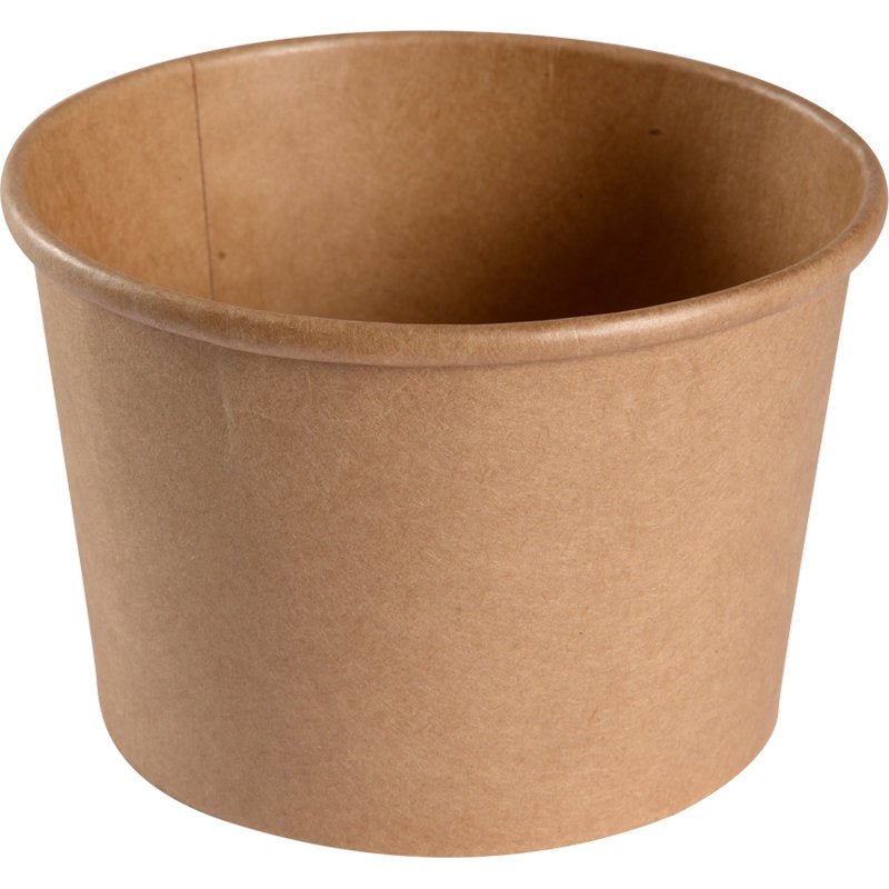 Abena Re-Seller GmbH bol, 500 ml, ø 11,5 cm, Kraft/PE, maro este un bol de ambalaj alimentar maro (pachet: 50 bucăți), care este ilustrat gol pe un fundal alb.