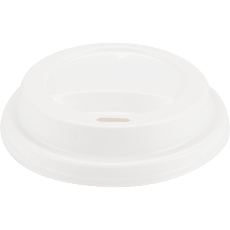 Un capac alb PP pentru pahare de cafea de la Abena Re-Seller GmbH cu o fantă mică ovală pentru băut, văzut de sus, pe un fundal alb simplu.