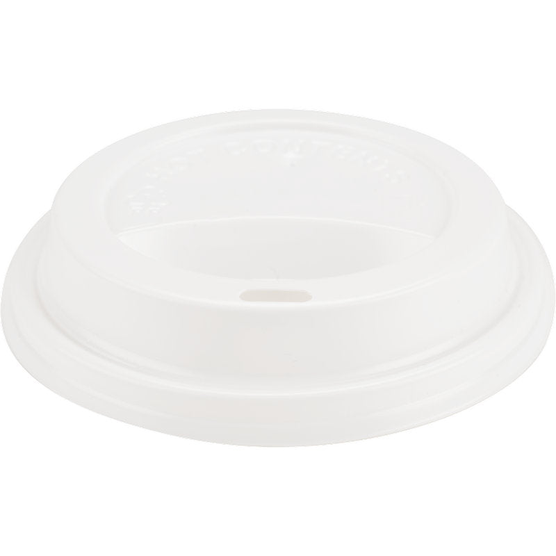 Capacul pentru pahare de cafea, PP de la Abena Re-Seller GmbH este un capac din plastic alb cu margine ridicată și deschidere ovală pentru băut - ideal ca capac pentru băuturi fierbinți.