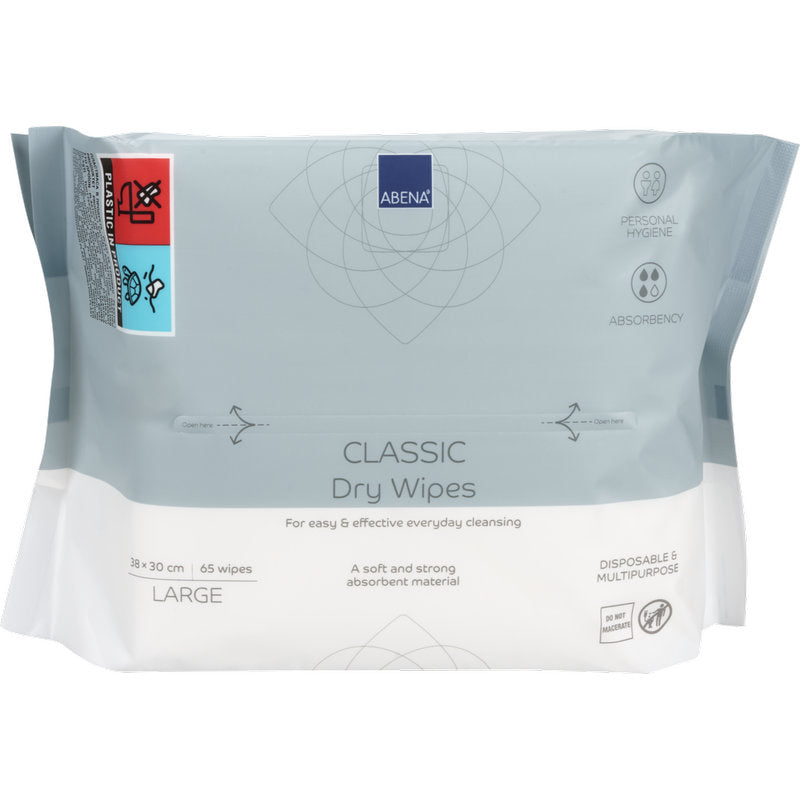 Un pachet cu 65 de șervețele de unică folosință Abena Classic, alb, fiecare de 30x38 cm, de la Abena Re-Seller GmbH. Se remarcă prin curățare igienică, absorbție puternică și utilizare versatilă de unică folosință pentru îngrijirea corpului.