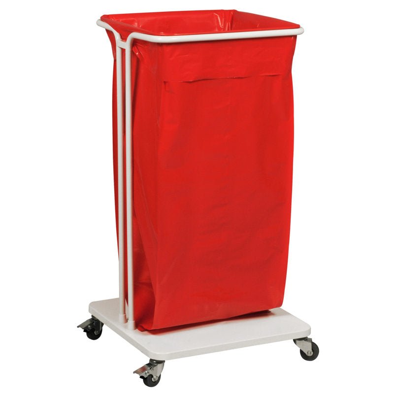 Der Sækko Boy 120 von Abena Re-Seller GmbH este un coș de rufe mobil, care economisește spațiu, cu un cadru alb, patru roți pivotante și un sac mare roșu - perfect ca suport de sac de gunoi de 120 de litri pentru colectarea rufelor sau a deșeurilor.