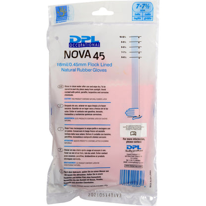O ambalare din plastic transparent cu inscripția „Haushaltshandschuhe Latex, Gelb, Neopren” de la Abena Re-Seller GmbH conține mănuși din cauciuc natural. Pe ambalaj sunt indicate mărimea, grosimea, caracteristicile, instrucțiunile de utilizare și un cod de bare în colțul din dreapta jos.