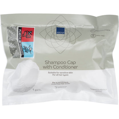 Un pachet sigilat de la Abena Re-Seller GmbH conține o cască albă de șampon (ø 32 cm), testată dermatologic, potrivită pentru pielea sensibilă și toate tipurile de păr - ideală pentru utilizare fără clătire (spălarea părului fără apă).