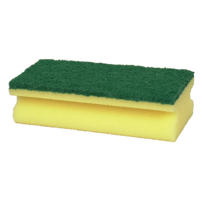 Buretele de curățat mare (5x7x14 cm) de la Abena Re-Seller GmbH dispune de o bază din spumă galbenă cu un burete de frecare verde, ideal pentru curățarea suprafețelor mari, prezentat pe un fundal alb.