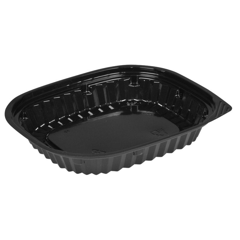 Cutia Sushi Neagră Abena Re-Seller GmbH este o cutie neagră, dreptunghiulară, cu laturi canelate, ideală pentru prezentarea elegantă sau depozitarea sushi-ului, prezentată goală pe un fundal alb.