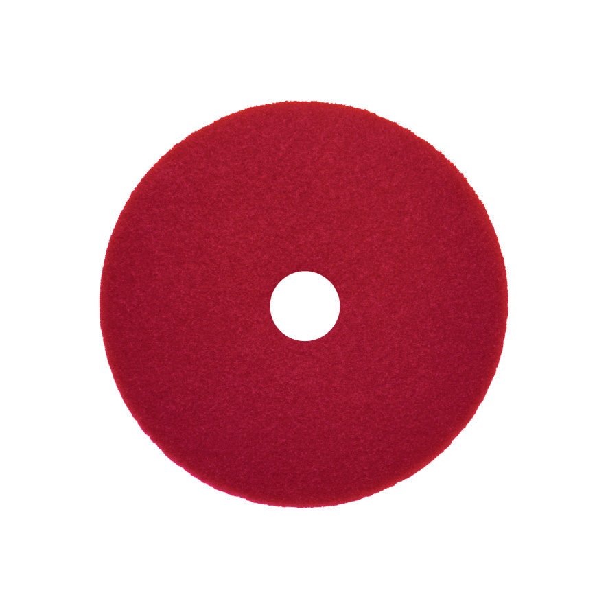 Arcora Sunshine Strong Plus No1 / Roșu de la Arcora International GmbH este un tampon de podea roșu, rotund, cu gaură centrală, ideal pentru curățarea intensă a suprafețelor. Cutia conține 10 bucăți. Afișat pe un fundal alb.