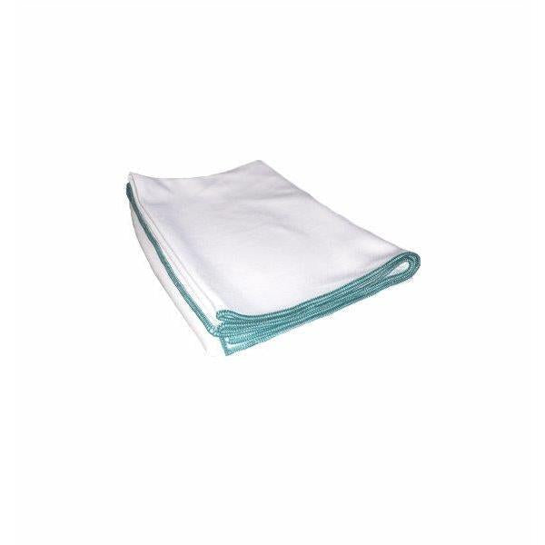 Das Arcora Glass-Shine Microfaser Gläser Poliertuch von Arcora International GmbH, in weiß mit grünem Rand, ist perfekt zum Reinigen oder Polieren von Gläsern. Packung (1 Stück), gefaltet auf weißem Hintergrund abgebildet.