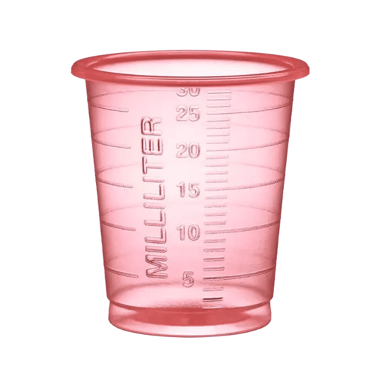 Paharul medical de unică folosință AMPri MED-COMFORT PP Eco de 30 ml, produs de AMPri Handelsgesellschaft mbH, este un pahar transparent de culoare roz, fabricat din polipropilenă rezistentă. Acesta dispune de marcaje precise în mililitri, de la 5 la 30, pentru o dozare exactă.
