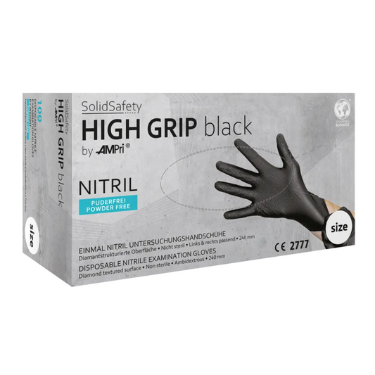 Ampri SolidSafety High Grip Negru Nitril Ghite Mănuși Negru S - XXL