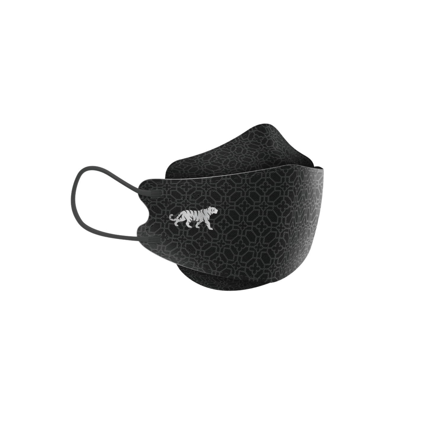 Masca de față Altruan cu filtru de particule (standard FFP2) în negru se remarcă printr-un model geometric simplu cu un tigru alb brodat pe lateral. Această mască oferă bucle pentru urechi și o potrivire ergonomică pentru mai mult confort și este disponibilă într-un pachet cu 10 măști.