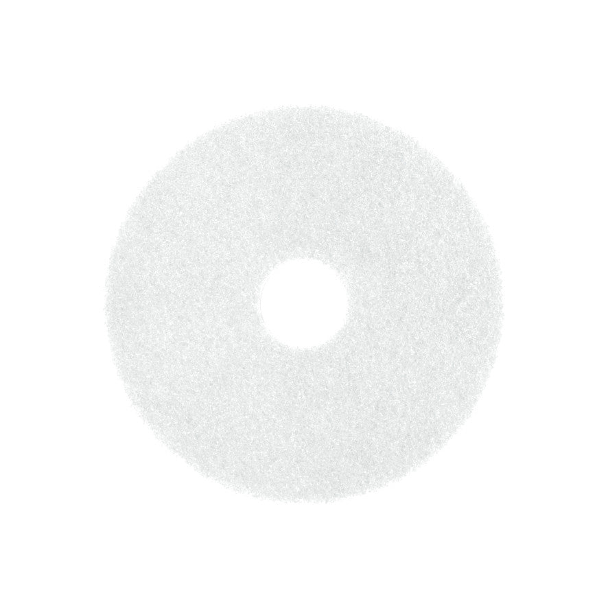 Un Arcora Superpad Weiss alb, rotund de la Arcora International GmbH, conceput pentru lustruire uscată până la 400 U/min sau pentru aplicarea de ceară/uleiuri pe parchet/corc, este prezentat cu o gaură centrală pe un fundal simplu alb.