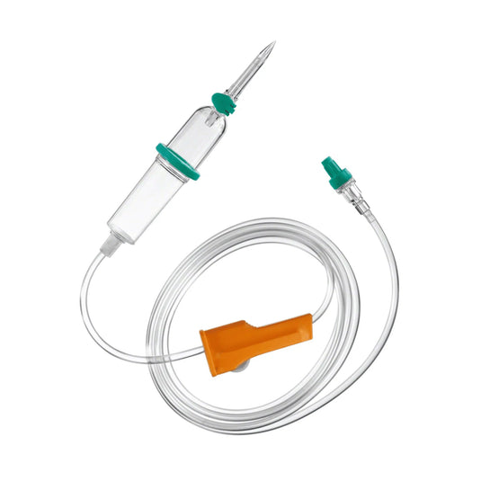 Acesta B. Braun Setul de perfuzie Intrafix® SafeSet de la B. Braun Deutschland GmbH & Co. KG este un set de administrare intravenoasă (IV) care conține o cameră de picurare transparentă, un ac și un tub lung și flexibil, prevăzut cu o clemă cu rolă de culoare portocalie pentru controlul precis al debitului. Acest set dispune, de asemenea, de o membrană filtrantă AirStop și de un port de conectare verde, potrivit pentru perfuzii sub presiune și prin gravitație.