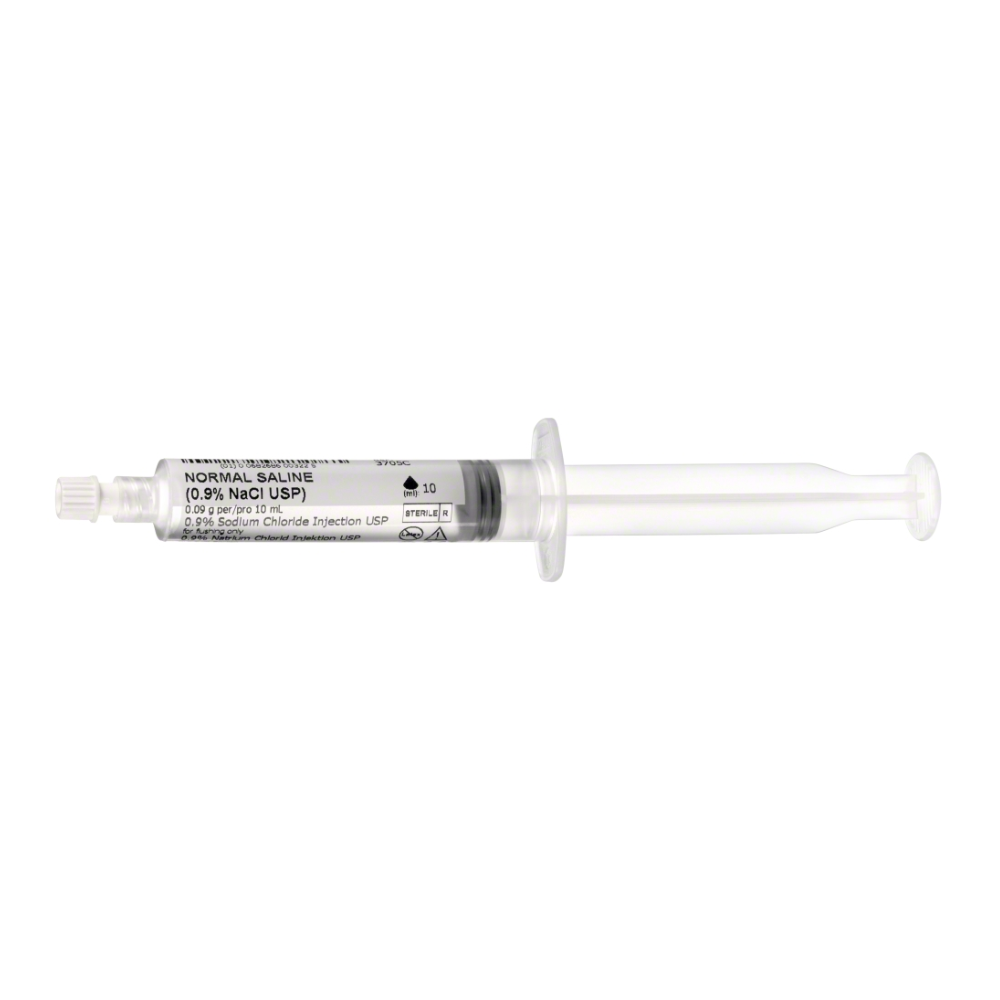 Seringa de clătire PraxiJect, sterilă, 10 ml de la B. Braun Deutschland GmbH & Co. KG poartă inscripția „Normal Saline” și are marcaje de măsurare clare pe corpul transparent, un capac sigur, precum și instrucțiuni cuprinzătoare de utilizare și siguranță pentru o utilizare fiabilă.