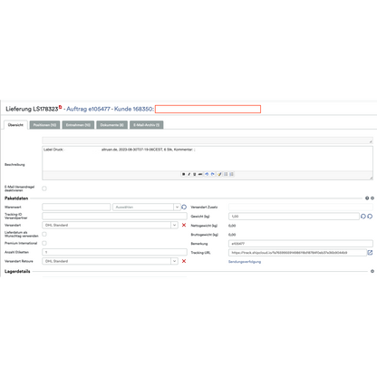 Captură de ecran a interfeței software-ului de logistică al aplicației Altruan PackMaster, care arată o comandă cu număr de client și conține câmpuri text și meniuri derulante pentru detalii de expediere, inclusiv metoda de livrare și opțiuni de ambalare.