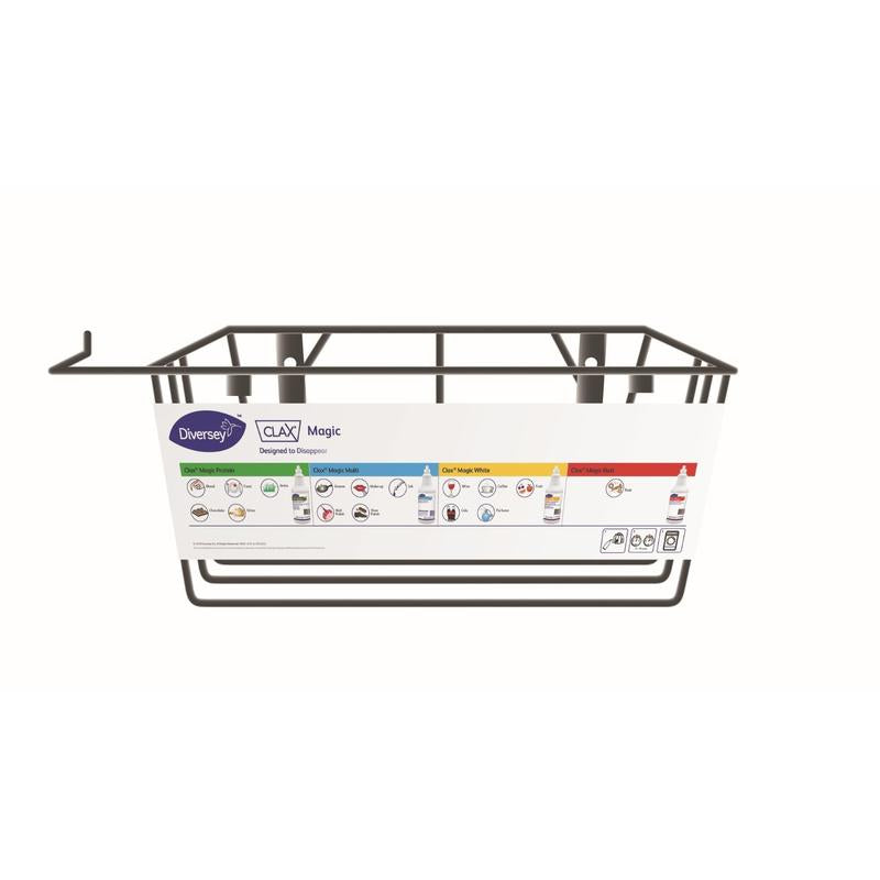 Die Clax Magic Wall Rack Wandhalterung von Diversey Deutschland GmbH & Co. OHG bietet eine platzsparende Aufbewahrungslösung für Fleckenentferner.