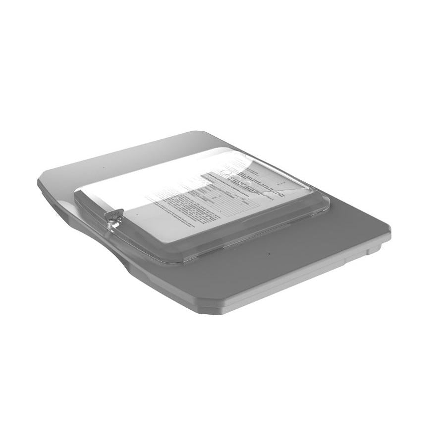 Un scaner cu pat plat cu capacul ușor deschis și un document pe sticlă - ideal pentru instrucțiuni de digitalizare, cum ar fi pentru capacul Di Protect cu suport pentru iPad 1 buc. de la Diversey Deutschland GmbH & Co. OHG.