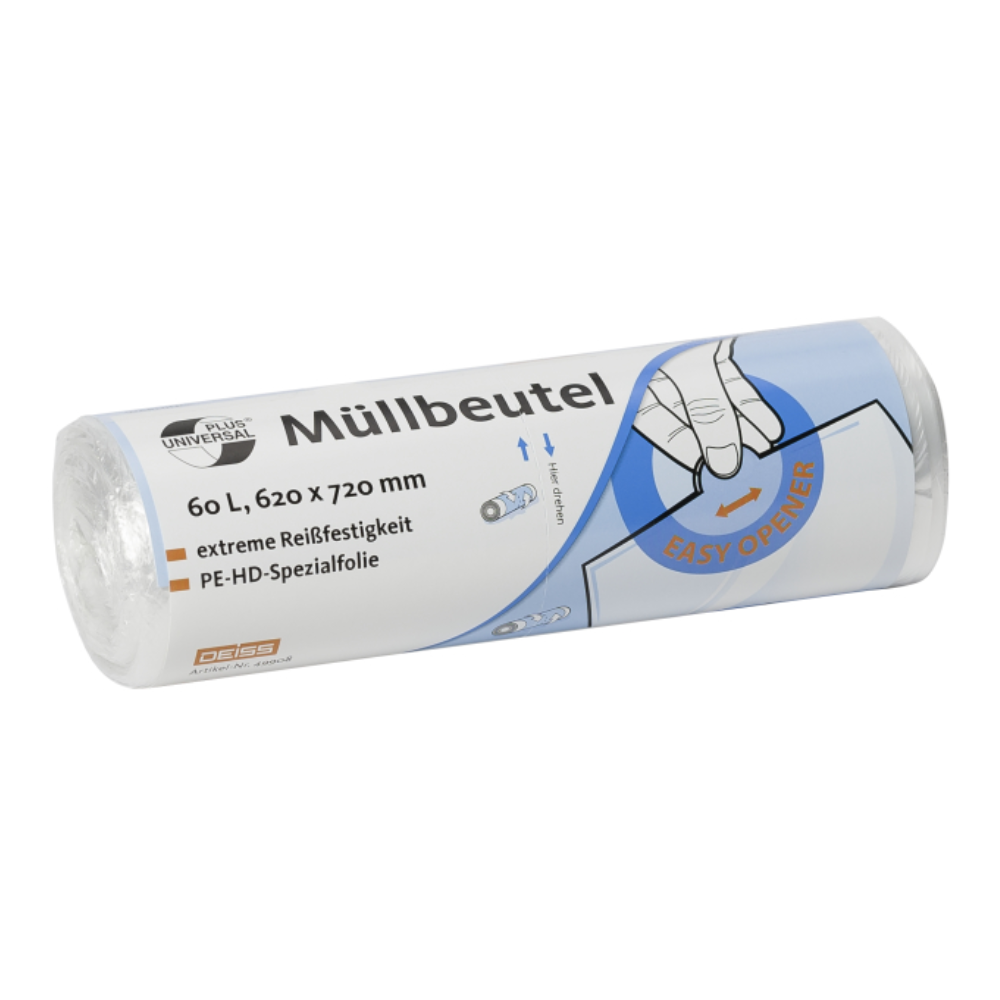 Vă prezentăm DEISS 46920 de la EMIL DEISS KG (GmbH + Co.), un rulou cu saci de gunoi cu dimensiunile de 630 x 850 mm. Fiecare rulou conține 40 de saci cu inscripția „Müllbeutel“ în germană, care datorită foliei speciale PE-HD oferă o rezistență excepțională la rupere. Acești saci de gunoi neutralizați climatic au, de asemenea, un design ușor de deschis și oferă o soluție durabilă pentru nevoile dumneavoastră de eliminare a deșeurilor.