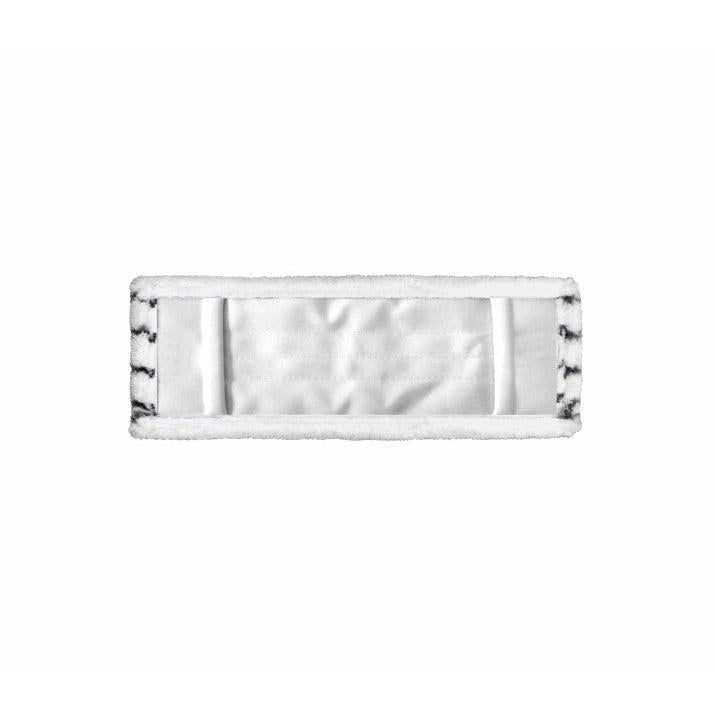 Mopul Arcora Excellent Abrasiv Db-Fc Gri-Alb de la Arcora International GmbH, un pad alb dreptunghiular cu margini cusute și două cusături orizontale, dispune de un material moale, absorbant și o suprafață abrazivă pentru o curățare eficientă.