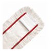 Un prim-plan al mopului dreptunghiular Arcora FIRST MOPP de la Arcora International GmbH, un cap de mop din microfibră alb cu margine roșie și margini franjurate pentru o curățare eficientă a podelei, prezentat pe un fundal simplu alb.