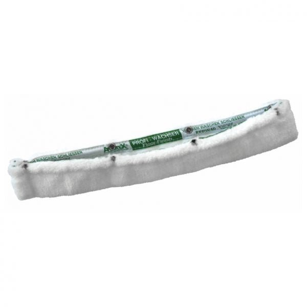 Arcora Floor-Finish Profi-Wachser Bezug Weiss Aus Microfaser 40 cm de la Arcora International GmbH este o husă din microfibră albă, dreptunghiulară, cu etichetă verde, ideală pentru îngrijirea profesională a pardoselilor. Este prezentată o cutie de 100 de bucăți pe un fundal alb simplu.