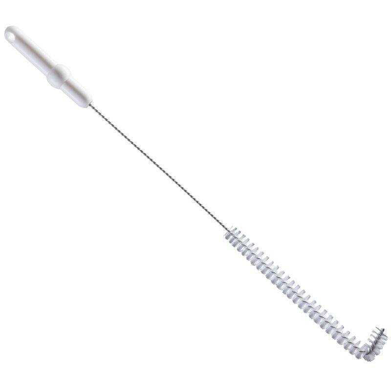 Peria de țeavă Haug Bürsten KG în formă de L PBT TRANSP. (⌀0,35MM medie, 570x⌀20x55MM) are un mâner lung și peri rigizi, îndoiți la capăt, perfectă pentru curățarea precisă a sticlelor sau a recipientelor înguste și alte sarcini de curățare a țevilor.