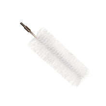 Eine Haug Bürsten KG ROHRBÜRSTE mit weichen, transparenten PBT-Borsten (ø0,40mm), 200xø60mm, verlängerbar und mit einem gedrehten Metallgriff, isoliert auf weißem Hintergrund.